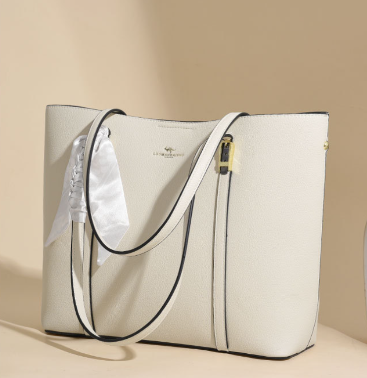 Fashion Shoulder Bag for Ladies Faux Leather Tote Handbag with Decorative Scarf